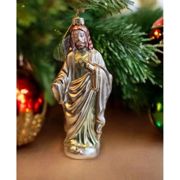 New Gold / Glitter Jesus God GLASS Animal CHRISTMAS Tree Holiday ORNAMENT - Picture 1 of 2